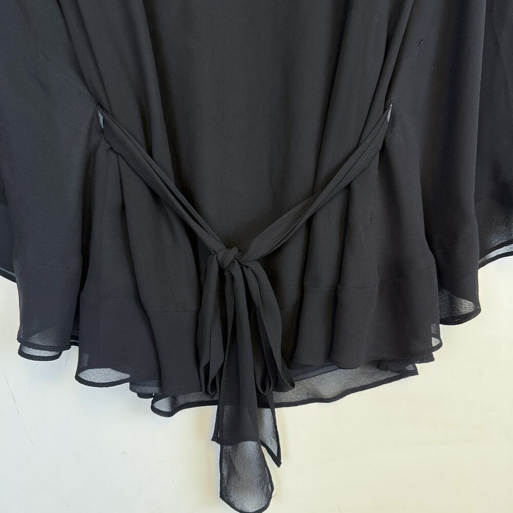 White House Black Market Chiffon Poncho Belted VNeck Blouse Bat Wing - L - Picture 7 of 9